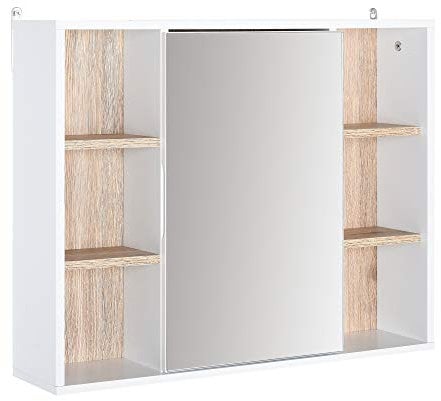 HOMCOM Bathroom Mirror Cabinet, Wall Mounted Storage Cabinet with Open Cupboard and Adjustable Shelf, White