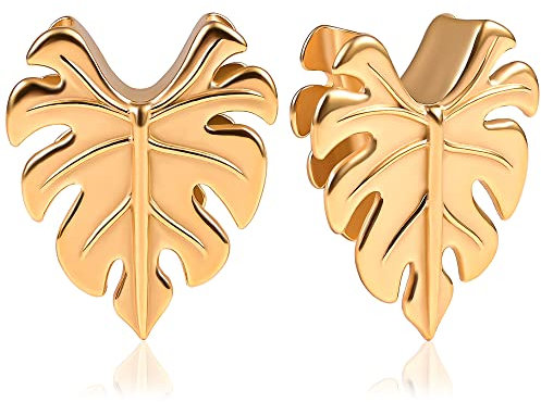 Vankula Ohr Tunnel 1 Paar Saddles Flesh Plugs Monstera Edelstahl für männer damen Ohrpiercing Gestreckte Schmuck 12mm(1/2) Gold