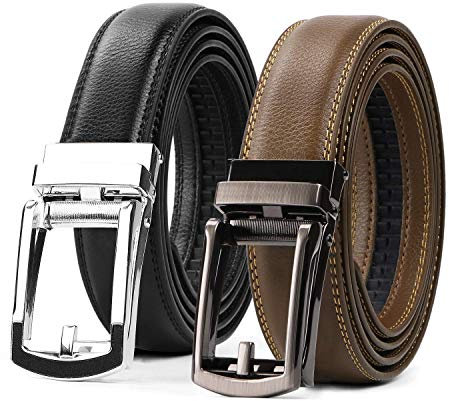 WERFORU 2 Stück Herren Ledergürtel Automatik Leder Gürtel für Anzug und Freizeit Ratschengürtel für Männer mit Automatischer Schnalle