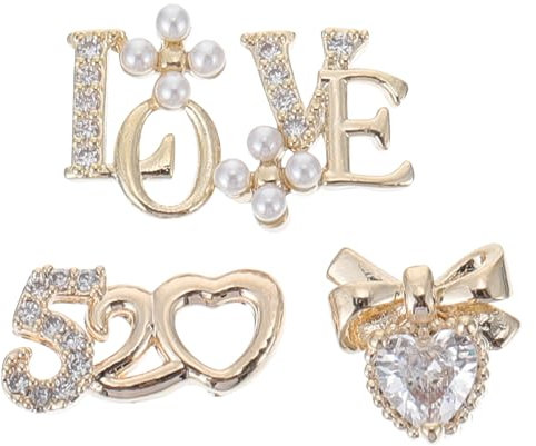 minkissy 4pcs Nail Art Charms 3D Pearl Rhinestones Nail Stickers - Heart/LOVE/520 Nail Art Jewelry Nail Decorations for DIY Manicure