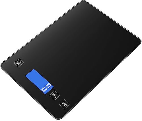 Báscula de Cocina Digital 10kg - MedicióN Precisa Hasta 1g, Estilizada Y Delgada Balanza Para Alimentos,Panel de Cristal Templado Impermeable,Pantalla Lcd, FuncióN de Tara. (Negro-10kg)