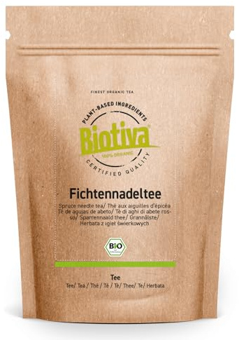 Biotiva Té de Aguja de Abeto Ecológico 250g - Té para beber y para el baño - cortado - sin rellenos - embotellado y certificado en Alemania (DE-ÖKO-005)