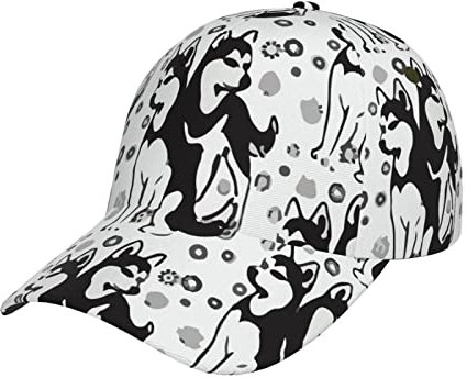 FJAUOQ Athletic Baseball Cap Sibirian Husky Schneeflocken Snapback Baseballmütze Schwarz, Siehe Abbildung, One size