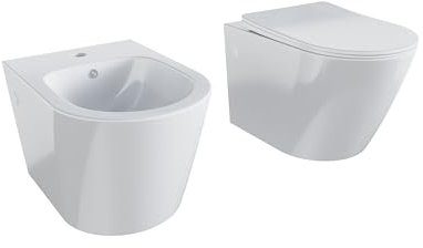 Sanitari in ceramica sospesi bianco lucido vaso rimless bidet sedile soft-close chiusura rallentata mod. Vienna