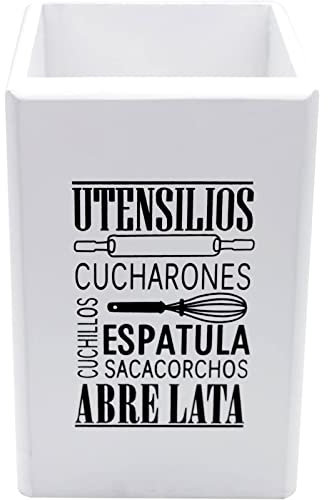 Maison Des Cadeaux Support à couverts, ustensiles de cuisine, fourchette, cuillère, couteaux, accessoire de cuisine bien rangé pour la maison - Blanc - Bois - Organisateur - 18 x 11,5 x 11,5 cm