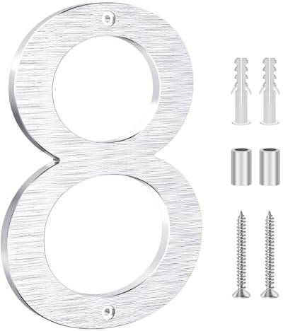 Lookopen 8 Inch Silver Large House Numbers, Modern Floating Metal House Numbers, Aluminium Front Door Numbers (8)