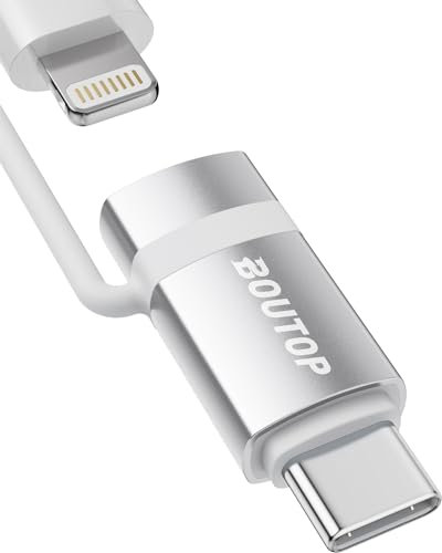 BOUTOP [Apple MFi Certified 60W Lightning to USB C Adapter for Fast Charging Compatible with iPhone 15 Pro/15 Pro Max/15/15 Plus, MacBook, iPad - [1 Pack, Silver]