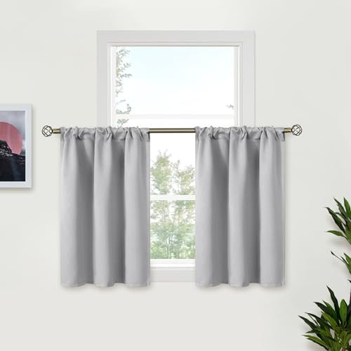 BGment Light Grey Short Curtains 36 Inches Length for Kithchen Window Over Sink - Small Half Window Drapes with Rod Pocket Darkening Privacy for Cafe Front Door Bathroom, 2 Panels, 29 x 36 Inch