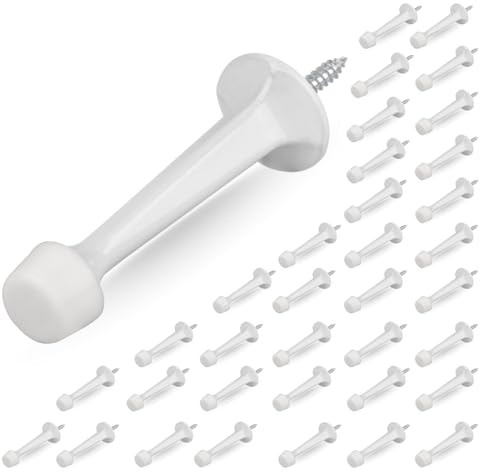 HOMOTEK 36 x Heavy Duty Door Stops with Soft Rubber Tip, Die-Cast Zinc Door Stop, Protects Wall and Door, White