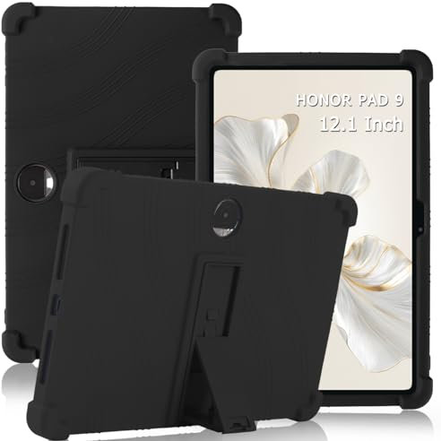 ATOOZ for Honor Pad 9 Case 12.1 Inch 2023,Soft Silicone Shockproof Case for Honor Pad 9 Tablet (HEY2-W09) with Stand (Black)