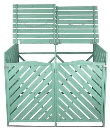 Airwave Double Wooden Slated Wheelie Bin Storage | Outdoor Hinged Store for Easy Bin Access | Up to 240Ltr Bins | Lockable Outdoor Bin Storage Green