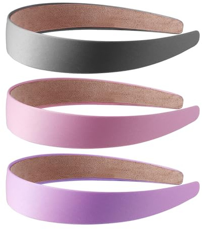 CYNOSURETECH 3-Piece Satin Headband Set, Thick Padded, Non-Slip, Unisex Adult, Black, Pink, Purple