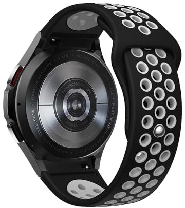 SimpleThings Cinturino sportivo in silicone senza spazio per Samsung Galaxy Watch 6/5/4, 44 mm 40 mm/Watch 6 Classic 47 mm 43 mm/Watch 5 45 mm/Watch 4 Classic 46 mm 42 mm, Silicone, nero/grigio