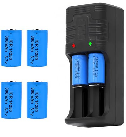 GRACETOP Caricabatterie 14250 con 4 batterie 14250 da 300 mAh, 4 batterie agli ioni di litio 1/2 AA, possono sostituire batterie da 3,6 Volt LS 14250, ER14250, 3 V CR14250 CR14250 per laser