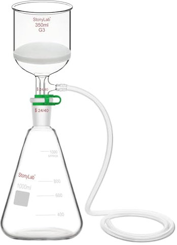 stonylab Buchner Funnel & Flask Set, 350 ml Glass Funnel with 1L Erlenmeyer Flask and Silicone Tubing for Lab Use