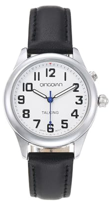 QINGQIAN Gran reloj parlante inglés para discapacitados visuales, habla con hora clara y fuerte, fecha y hora de alarma. La correa elástica es el mejor regalo para personas mayores o ciegas