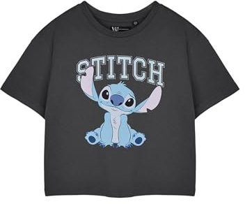 Disney Stitch Maglietta Donna Taglio Corto in Carbone | Maglietta Grafica Cropped a Maniche Corte Stile College | Abbigliamento di Cartone Animato Alieno Carino | Regalo di Merchandising del Film