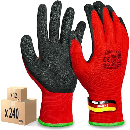 MK-Glove Gant de Travail Homme - (12 Paires) - Résistant à l'abrasion Gants Jardinage Travail avec Revêtement Latex - Gants de Protection Atelier Mecanicien - Taille 8 - M