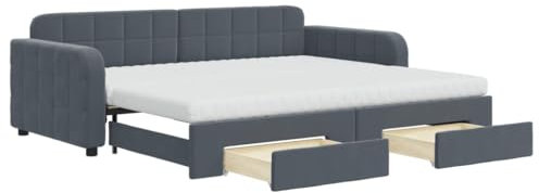 vidaXL Tagesbett, Ausziehbar Schlafsofa mit Schubladen Matratzen, Bettsofa Gästebett für Schlafzimmer Wohnzimmer, Sofa Bett Ausziehbett, Dunkelgrau 90x200 cm Samt