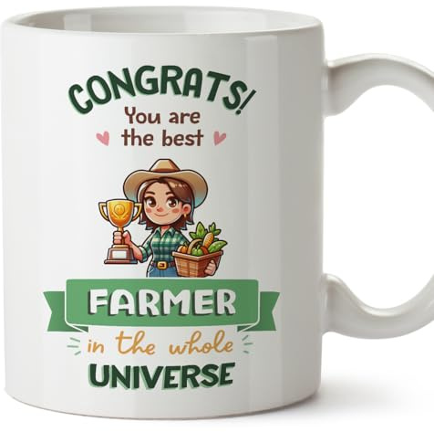 MUGFFINS Farmer Woman Mug - in English - Best in Universe Trophy - Funny Gift for Colleagues - Ceramic 11oz Mug