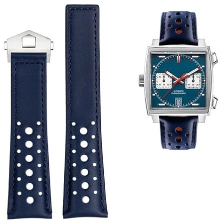London Craftwork Echtlederarmband für Tag Heuer Carrera Monaco Formel 1 Uhr, 22 mm, Schwarz / Blau, Einheitsgröße, Leder, Kein Edelstein