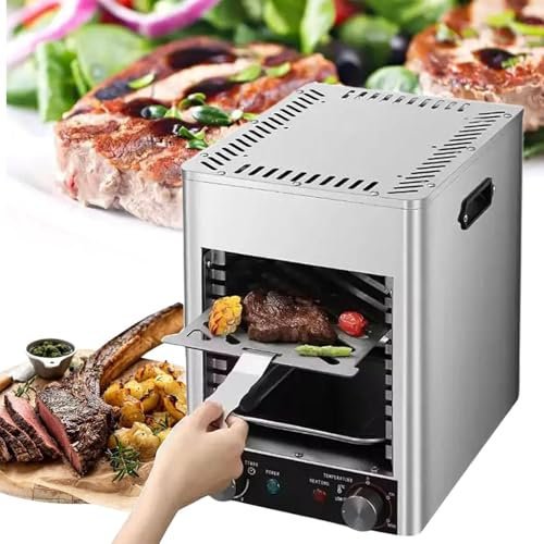Automatischer Steakgrill, Vollautomatischer Steakgrill, Elektrischer Steakgrill mit 4 Geschwindigkeiten und einstellbarer Temperatur, 10-Minuten-Timer, 200-800 ℃ Steakofen