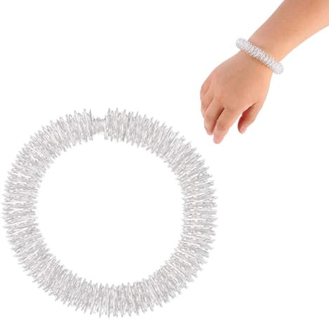SGERUFZ Handgelenk Massage Ring Schmerzlinderung Akupressur Handgelenk Massage Armband, Armbänder Massagegeräte Set Stachelige Sensorische Fingerringe (Silver)