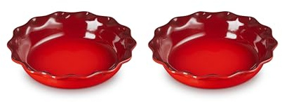 Le Creuset Stoneware Set of 2 Heritage Fluted Pie Dish, 9, Cerise
