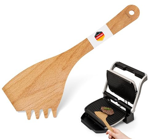 Spatel, Pfannenwender für Tefal Optigrill, Optigrill XL, Zubehör für perfektes Grillgut Handling dank Riffeldesign. Spachtel Geometrie schützt die Teflonbeschichtung, aus Buchenholz, Made in Germany