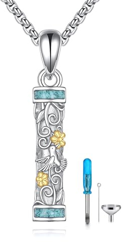 URONE Kolibri Urn Halskette für Asche 925 Sterling Silber Vogel und Blume Zylinder Memorial Anhänger für Geliebte Einäscherung Schmuck