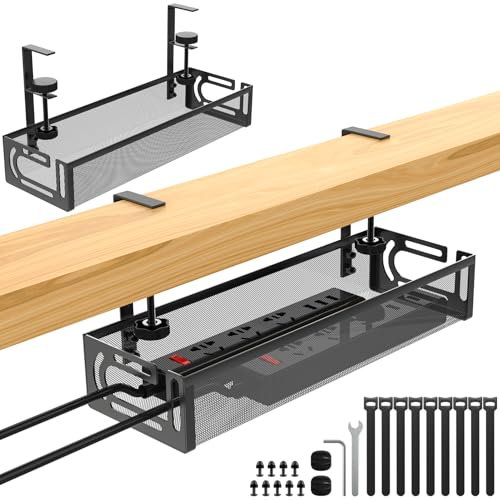 FoiiLiio Kabelmanagement unter dem Schreibtisch, 2er Set Bohrfrei Untertisch Kabelmanagement, Klemmbar Kabel Organizer Tray, Cable Management Under Desk für Büros, Haus, Internetcafés - Schwarz