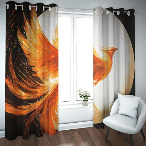 TOANGWALL Asia Style Verdunkelungsvorhänge Mysteriöser Sternenhimmel Eleganter edler Phönix Mond Muster Öse Fenster Vorhänge für Wohnzimmer 2 Paneele B132xH183cm