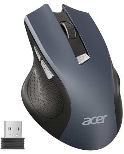 acer Mouse Wireless Ufficio, Mouse Computer ottico USB senza fili, 2,4 GHz con Ricevitore USB, 1600 DPI Regolabile, 6 Pulsanti, Mouse Destro Compatibile con PC/Mac/Laptop/Chromebook