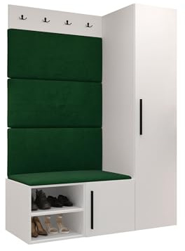 Mirjan24 Garderoben-Set Mapreni II, Schuhschrank + Kleiderhakenbrett + Kleiderschrank Gepolstertes Paneel/Wandpaneel Kleiderhaken Flurgarderobe Wandgarderobe (Weiß, Manila 35)