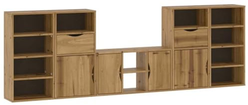 Eleganz 5-TLG. Wohnwand mit Stauraum ODDA aus Massivholz Kiefer & Holzwerkstoff, Honigwachs-Finish – Perfekt für Wohnzimmer, langlebig & umweltfreundlich