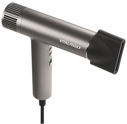 STYLE & SHINE by VITALmaxx Slim Hairdryer - Ionen Föhn mit BLDC-Motor | Haartrockner mit 3 Temperaturstufen & 2 Geschwindigkeiten | 2 Aufsätze und digitales Display | 1500W Hairstyler – extra leise
