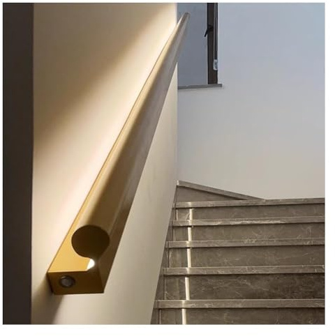 Artiz Kit De Pasamanos Luminiscentes para Escaleras, Pasamanos con Luz LED De Doble Cara para Interiores, Sensor Corporal, Pasamanos Dorado para Escaleras De Pared(3000k,1m/3.28ft)