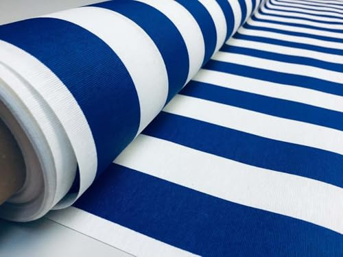 Teflon-Coated Outdoor Fabric – White Striped Waterproof Material for Cushions Awnings Canopy Patio – 140cm Wide - Sold by the Metre - Royal Blue