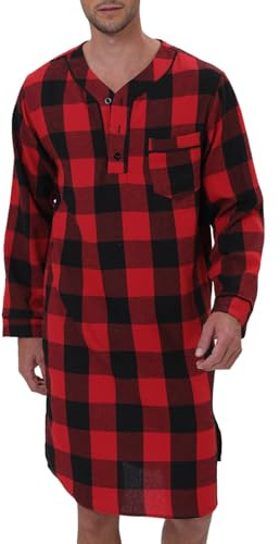 Chemise de nuit 2025 pour homme avec poches à carreaux en flanelle mélangée, manches longues, pantalon de pyjama à carreaux pour homme