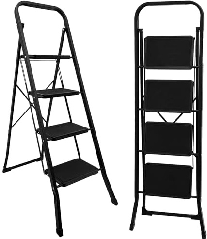 kisidus Step Ladder 4 Steps Folding Step Ladder Black