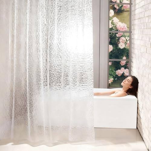 MSLSOZ Rideau de douche en EVA imperméable transparent 180 x 180 cm, rideau de douche en plastique avec 12 œillets métalliques et 12 anneaux de suspension en plastique, convient à la plupart des