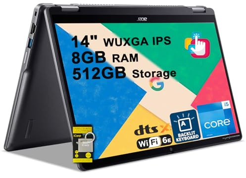 acer Chromebook Plus Spin 514 2-in-1 Laptop 14 WUXGA IPS Touchscreen (100% sRGB) Intel 10-core i5-1334U 8GB RAM 512GB Storage Backlit Type-c Fast Charge ICP Hub w/Google AI