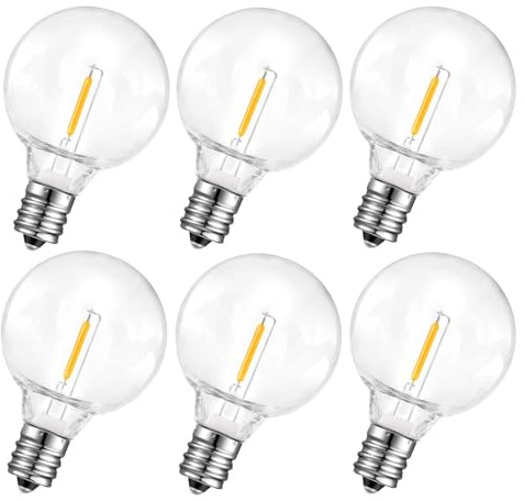 ROMANJOY G40 LED Ersatzbirnen für 3V Solar-Lichterkette E12 1W 6er Set | Warmweiß 2700K, IP44 Wassergeschützt Kunststoff Außen Leuchtmittel für Garten, Balkon, Partys Deko
