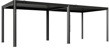 PRIMEYARD Pergola 3,5x6 m Aluminium Pfosten und Lamellendach aus Stahl - anthrazitfarbene Terrassenüberdachung