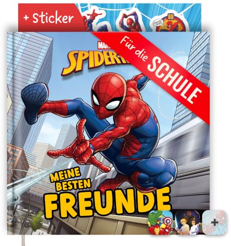 PRINTHOUSE Freundebuch Schule Jungen Spider-man - inkl. Sticker - Offiziell lizensiertes Marvel Produkt - Einschulung Geschenk - Schultüten Füllung - Einschulung Junge - Freundschaftsbuch Grundschule