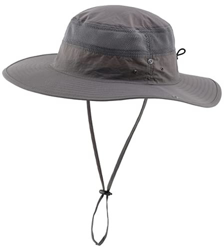 Connectyle Herren Outdoor-Mesh-Sonnenhut Wide Brim Uv Sonnenschutz-Hut-Fischen Wandern Hut 55-60 cm Dunkelgrau