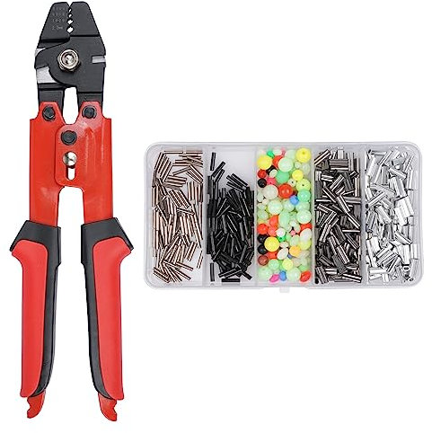 Fishing Crimping Pliers + 400pcs Crimp Sleeves, Fishing Crimping Tool Kit Heavy Duty Wire Leader Crimper Plier, 4 Size Crimping