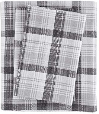 WOOLRICH Baumwoll-Bettwäsche-Set, Cottage-Charms-Aufdruck, 100% Baumwoll-Flanell-Bettwäsche-Set, warm und flauschig, Queen-Size-Bettlaken, Spannbetttuch für bis zu 35,6 cm Matratze, Queen-Size-Grau