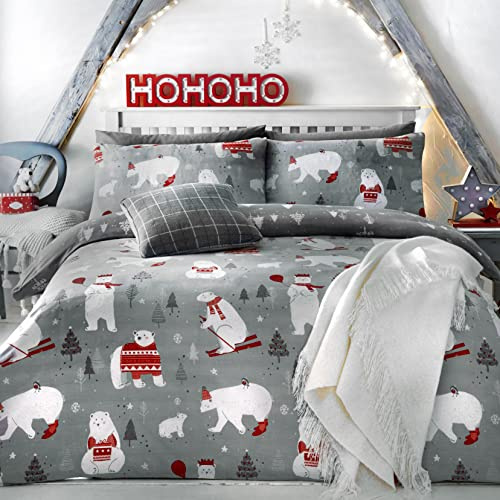 Bedlam Christmas - Polar Bears - Easy Care Duvet Cover Set | Double Bed Size | Silver Bedding