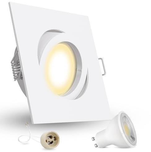 linovum LED Einbaustrahler 230V eckig weiß schwenkbar - Einbauspot Strahler mit 2W GU10 Lampe warmweiß mit Fassung ohne Trafo